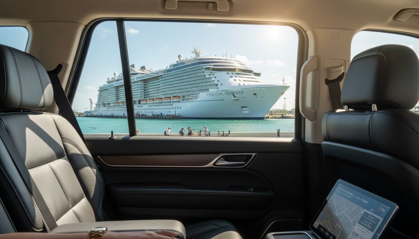 MIA to Port of Miami Car Service The 2026 Professional Transfer Guide Hero Image Parkland Car Service LEEMO Sprinter van with cruise luggage near Port Everglades in Fort Lauderdale