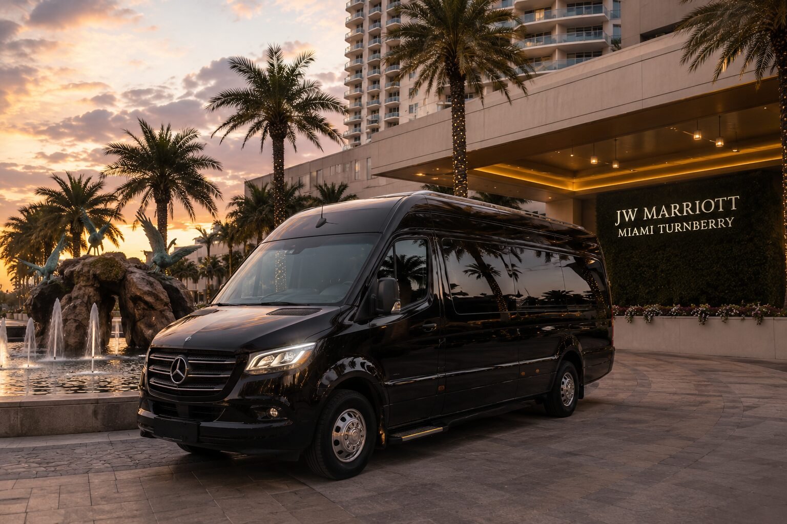 Sprinter JW Marriott Aventura Car Service LEEMO black Sprinter van at JW Marriott Turnberry Resort — Aventura chauffeur service
